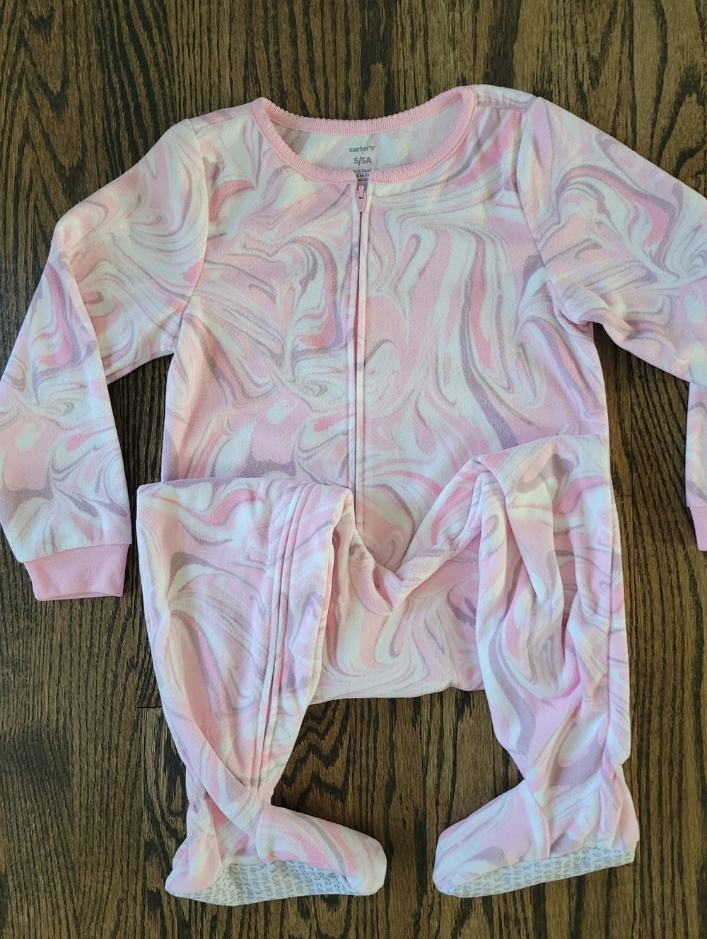 NWT Carter's Girls Size 5 - 1-Piece Fleece Footie Pajamas - Pink Marble